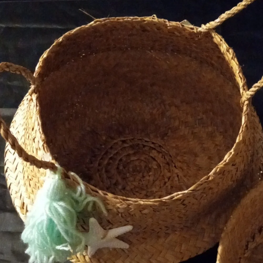 1 Only Woven Seagrass Pop Up Basket Teal Tassel Starfish
